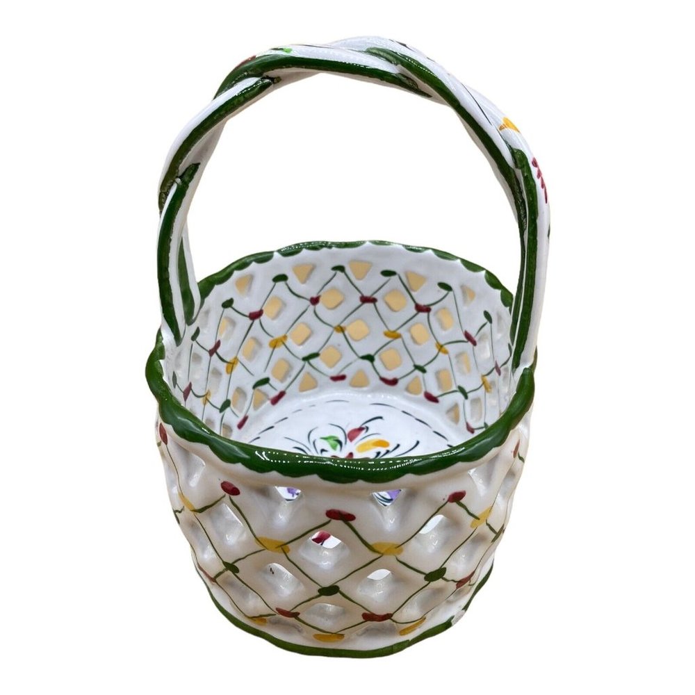 Portugal Pottery Easter Basket R C & Cal Da Juncal Porto De Mos HandPainted READ